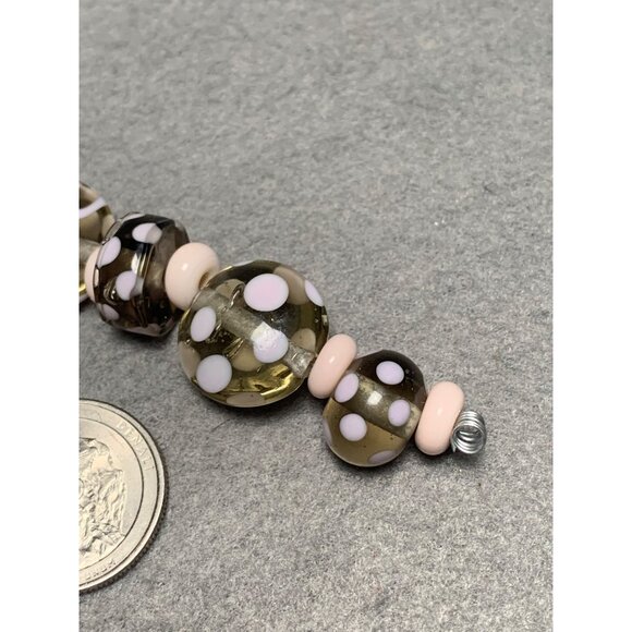 Handmade Pink & Gray Lampwork Glass Beads Polka Dot & Swirl Pattern Jewelry Maki - Picture 5 of 6
